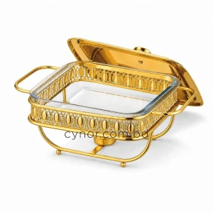 KC265-Premium-Square-Chafing-Dish-Food-Warmer-Golden-Metal-Frame-Tempered-Glass-and-Tealight-Candle-Heating-7