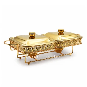 KC266-Luxury-Double-Square-Chafing-Dish-Set-–-Gold-Filigree-Frame-Tempered-Glass-inserts-and-Tealight-Candle-Warmer-3