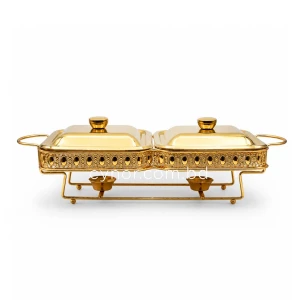 KC266-Luxury-Double-Square-Chafing-Dish-Set-–-Gold-Filigree-Frame-Tempered-Glass-inserts-and-Tealight-Candle-Warmer-4