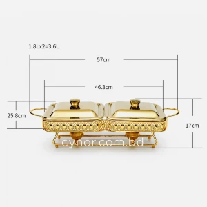 KC266-Luxury-Double-Square-Chafing-Dish-Set-–-Gold-Filigree-Frame-Tempered-Glass-inserts-and-Tealight-Candle-Warmer-6