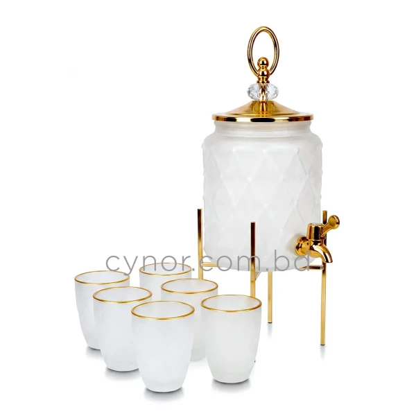 KC267-2.5L-Luxury-Quilted-Frosted-Glass-Beverage-Dispenser-Set-with-6-Cups-3