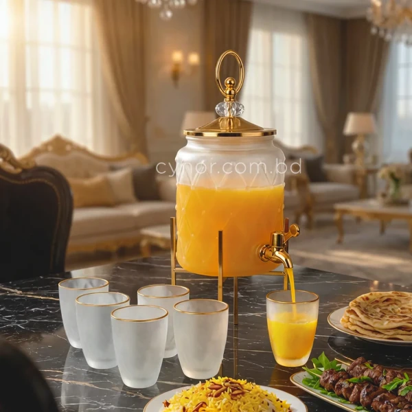 KC267-2.5L-Luxury-Quilted-Frosted-Glass-Beverage-Dispenser-Set-with-6-Cups-6
