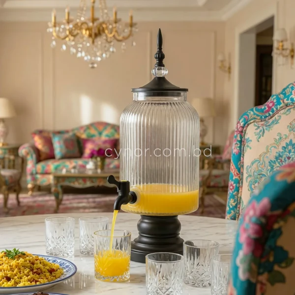 KC268-4L-Luxury-Ribbed-Glass-Beverage-Dispenser-with-Matte-Black-Stand-Decorative-Finial-Lid-3
