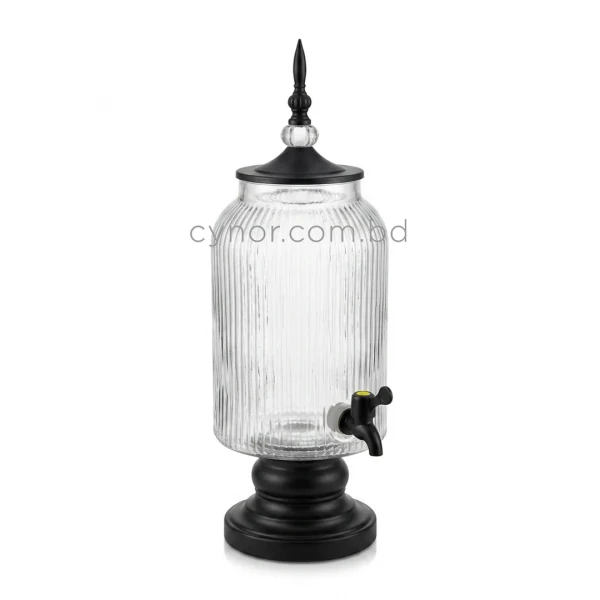 KC268-4L-Luxury-Ribbed-Glass-Beverage-Dispenser-with-Matte-Black-Stand-Decorative-Finial-Lid-5