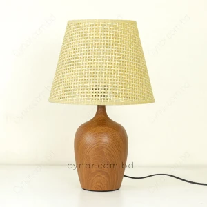 TL398-2-Metal Body Wooden Texture Table Lamp with Laminated Woven Fiber Pastel Yellow Shade (3)