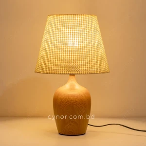 TL398-2-Metal Body Wooden Texture Table Lamp with Laminated Woven Fiber Pastel Yellow Shade (4)