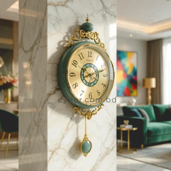 WC684-Green-Luxury-Ornate-Pendulum-Wall-Clock-with-Ceramic-Body-and-Golden-Metal-Accents-2