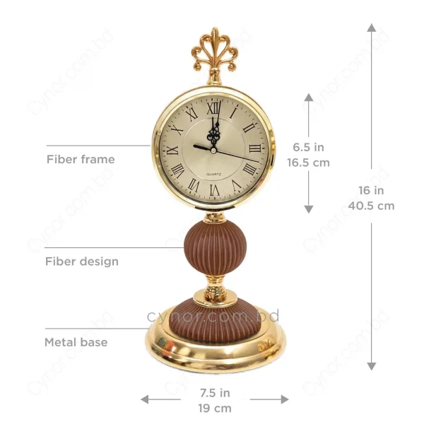 WC768-Chocolate-Vintage Ornate Golden and Chocolate Fiber Table Clock with Metal base and Glass Dial (3)