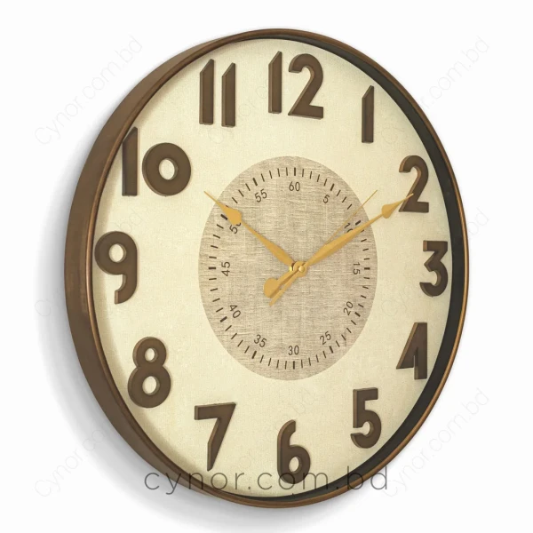 WC770-4-Antique Style Chocolate Brown Wall Clock with 3D Raised Numerals Jute Textured Dial (3)