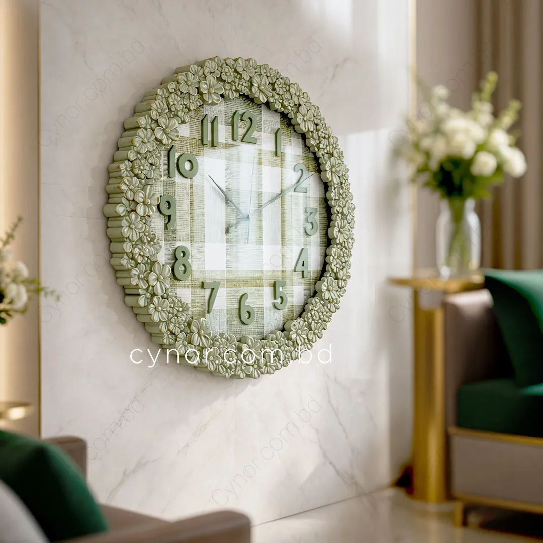 WC772-1-Floral-Ornate-Sage-Green-Wall-Clock-with-Gingham-Pattern-Dial-and-Fiber-Frame-(10) WC772-1-Floral-Ornate-Sage-Green-Wall-Clock-with-Gingham-Pattern-Dial-and-Fiber-Frame-(10)