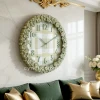 WC772-1-Floral-Ornate-Sage-Green-Wall-Clock-with-Gingham-Pattern-Dial-and-Fiber-Frame-(11)