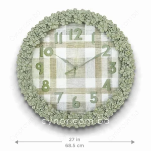 WC772-1-Floral Ornate Sage Green Wall Clock with Gingham Pattern Dial and Fiber Frame (2)