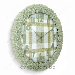 WC772-1-Floral Ornate Sage Green Wall Clock with Gingham Pattern Dial and Fiber Frame (3)