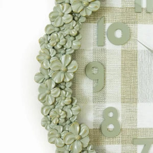 WC772-1-Floral Ornate Sage Green Wall Clock with Gingham Pattern Dial and Fiber Frame (4)