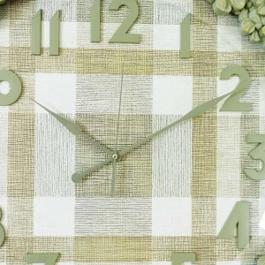WC772-1-Floral Ornate Sage Green Wall Clock with Gingham Pattern Dial and Fiber Frame (5)