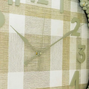 WC772-1-Floral Ornate Sage Green Wall Clock with Gingham Pattern Dial and Fiber Frame (6)