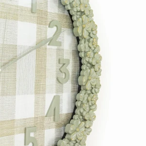 WC772-1-Floral Ornate Sage Green Wall Clock with Gingham Pattern Dial and Fiber Frame (7)