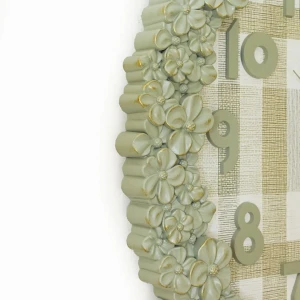 WC772-1-Floral Ornate Sage Green Wall Clock with Gingham Pattern Dial and Fiber Frame (8)