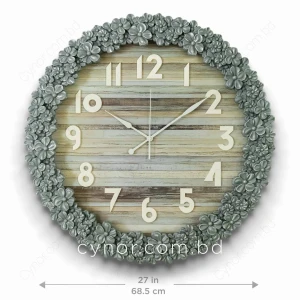 WC772-2-Floral Ornate Ash Blue Wall Clock with Wooden Pattern Dial and Fiber Frame (2)