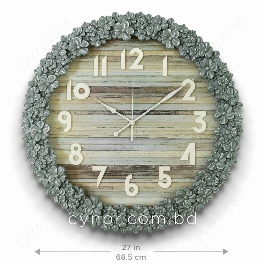 WC772-2-Floral Ornate Ash Blue Wall Clock with Wooden Pattern Dial and Fiber Frame (2) WC772-2-Floral Ornate Ash Blue Wall Clock with Wooden Pattern Dial and Fiber Frame (2)