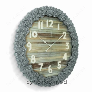 WC772-2-Floral Ornate Ash Blue Wall Clock with Wooden Pattern Dial and Fiber Frame (3)