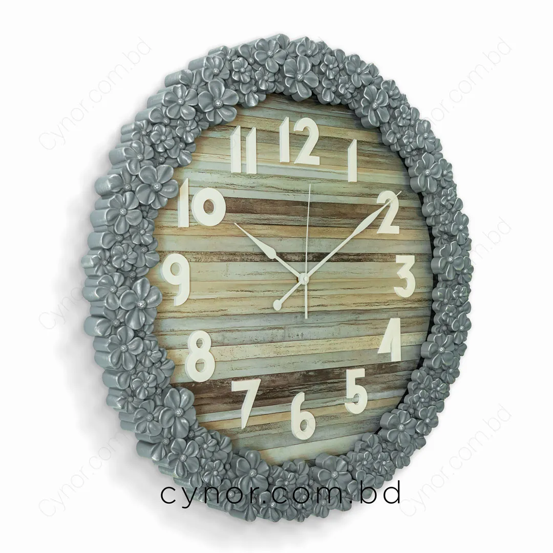 WC772-2-Floral Ornate Ash Blue Wall Clock with Wooden Pattern Dial and Fiber Frame (3) WC772-2-Floral Ornate Ash Blue Wall Clock with Wooden Pattern Dial and Fiber Frame (3)