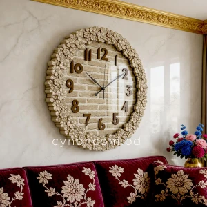 WC772-3-Floral Ornate Cream Wall Clock with Brick Pattern Dial and Fiber Frame (1)