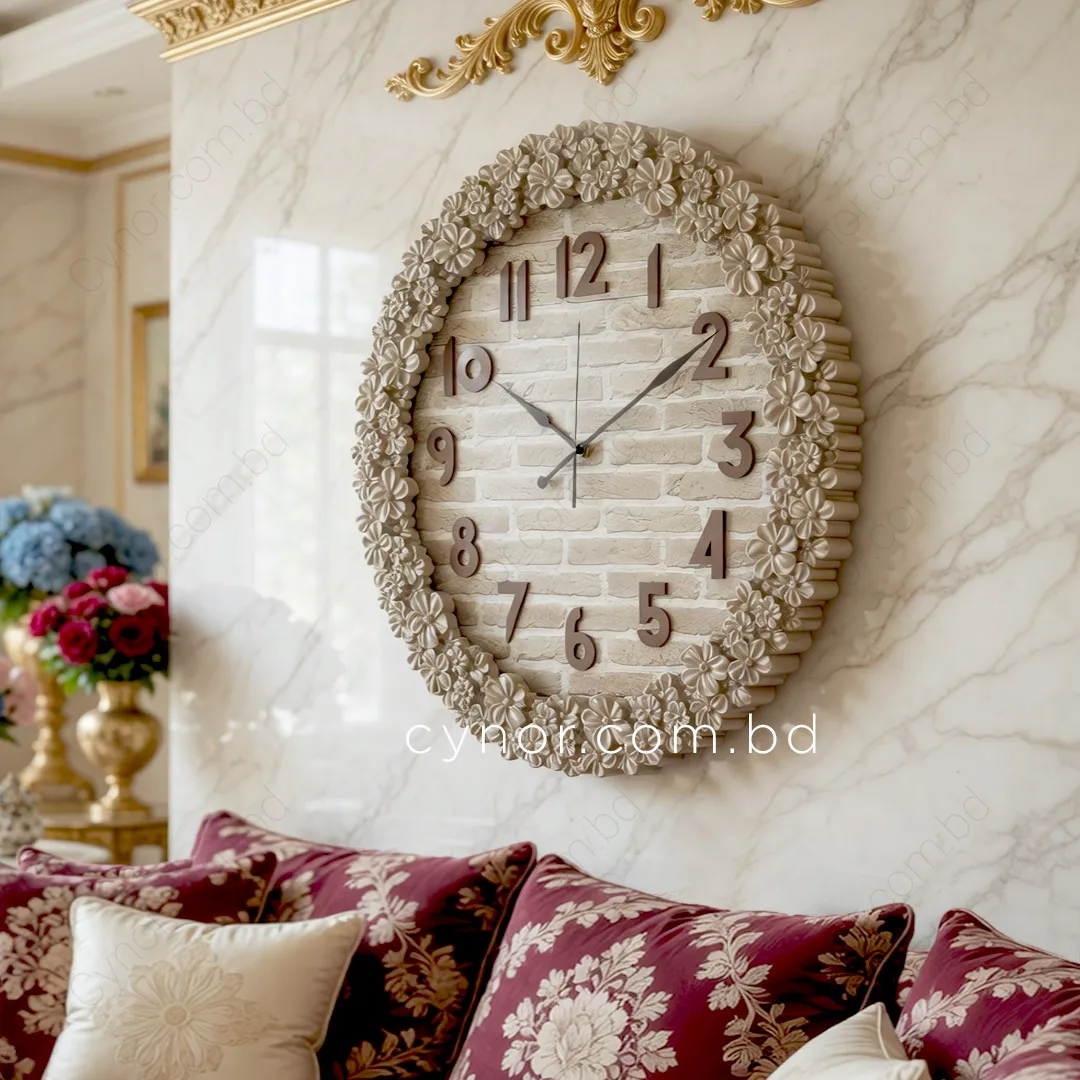 WC772-3-Floral Ornate Cream Wall Clock with Brick Pattern Dial and Fiber Frame (2) WC772-3-Floral Ornate Cream Wall Clock with Brick Pattern Dial and Fiber Frame (2)