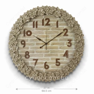 WC772-3-Floral Ornate Cream Wall Clock with Brick Pattern Dial and Fiber Frame (3)