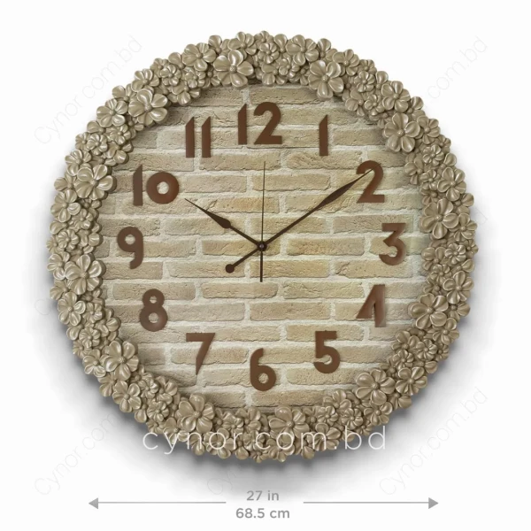 WC772-3-Floral Ornate Cream Wall Clock with Brick Pattern Dial and Fiber Frame (3)