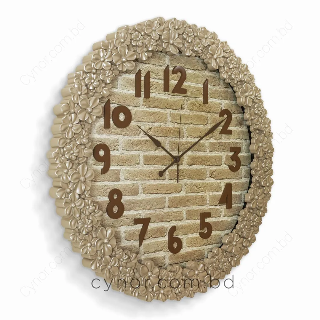 WC772-3-Floral Ornate Cream Wall Clock with Brick Pattern Dial and Fiber Frame (4) WC772-3-Floral Ornate Cream Wall Clock with Brick Pattern Dial and Fiber Frame (4)