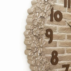 WC772-3-Floral Ornate Cream Wall Clock with Brick Pattern Dial and Fiber Frame (9)