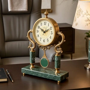 WC773-Luxury-Green-Marble-and-Antique-Golden-Brass-Metal-Design-Mantel-Table-Clock-with-Pendulum-9