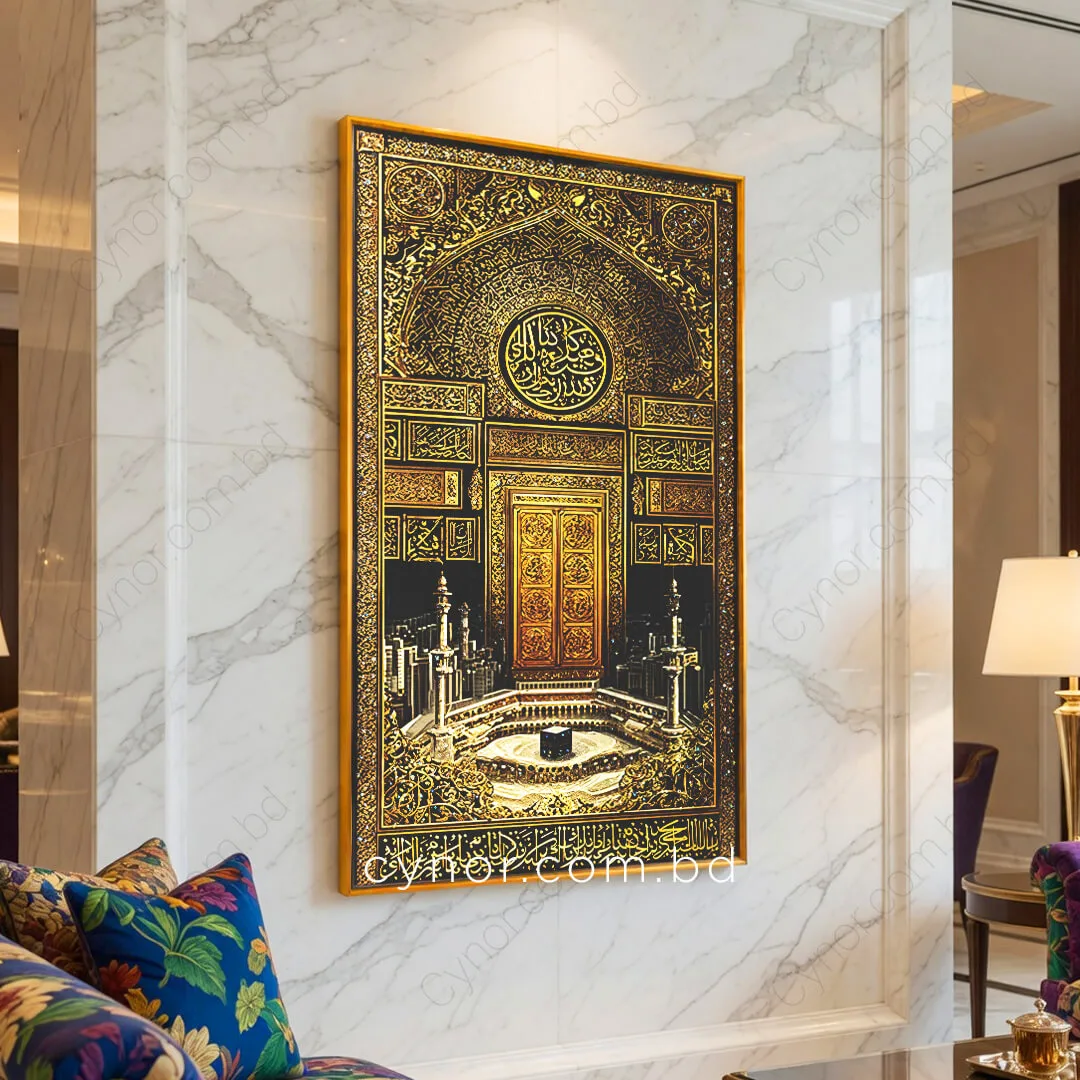 WR649-2-Bab al-Kaaba Masjid al-Haram Wall Art with Resin Stone Design and Golden Aluminium Frame (9) WR649-2-Bab al-Kaaba Masjid al-Haram Wall Art with Resin Stone Design and Golden Aluminium Frame (9)