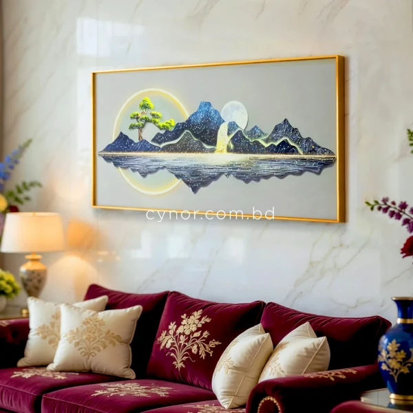 WR680-10-Fantasy-Mountain-Landscape-Wall-Frame-with-Resin-Embedded-Stone-and-Golden-Aluminium-Frame-2