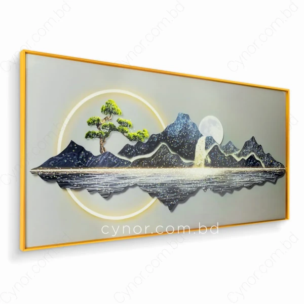 WR680-10-Fantasy-Mountain-Landscape-Wall-Frame-with-Resin-Embedded-Stone-and-Golden-Aluminium-Frame-4