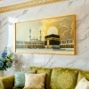 WR680-9-Kaaba Masjid al-Haram Wall Art with Resin Stone Design and Golden Aluminium Frame (1)