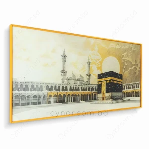 WR680-9-Kaaba Masjid al-Haram Wall Art with Resin Stone Design and Golden Aluminium Frame (3)