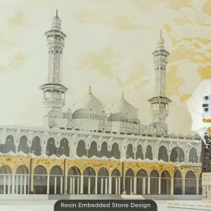 WR680-9-Kaaba Masjid al-Haram Wall Art with Resin Stone Design and Golden Aluminium Frame (5)