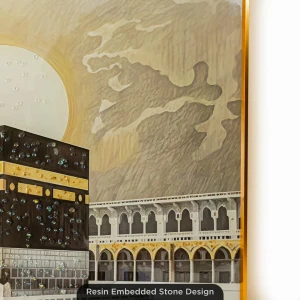WR680-9-Kaaba Masjid al-Haram Wall Art with Resin Stone Design and Golden Aluminium Frame (6)