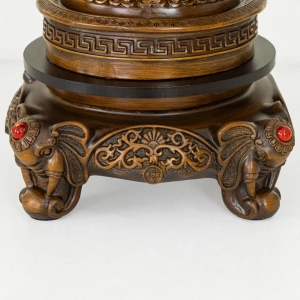 HD273-1-Luxury Chinese Feng Shui Hand-Carved Wood Decorative Display Vase with Polyresin Red Stones (12)