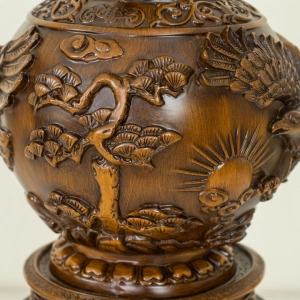 HD273-1-Luxury Chinese Feng Shui Hand-Carved Wood Decorative Display Vase with Polyresin Red Stones (13)