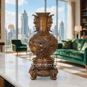 HD273-1-Luxury Chinese Feng Shui Hand-Carved Wood Decorative Display Vase with Polyresin Red Stones (17)