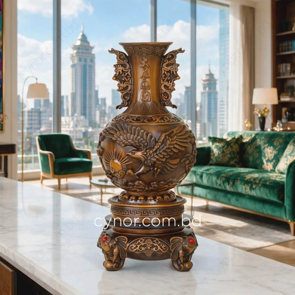 HD273-1-Luxury Chinese Feng Shui Hand-Carved Wood Decorative Display Vase with Polyresin Red Stones (17)