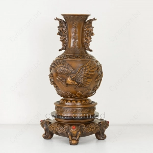 HD273-1-Luxury Chinese Feng Shui Hand-Carved Wood Decorative Display Vase with Polyresin Red Stones (5)
