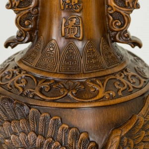 HD273-1-Luxury Chinese Feng Shui Hand-Carved Wood Decorative Display Vase with Polyresin Red Stones (9)