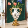 HD276-Victorian Design Ceramic Body Polyresin Handles and Grand Base Decorative Vase (1)