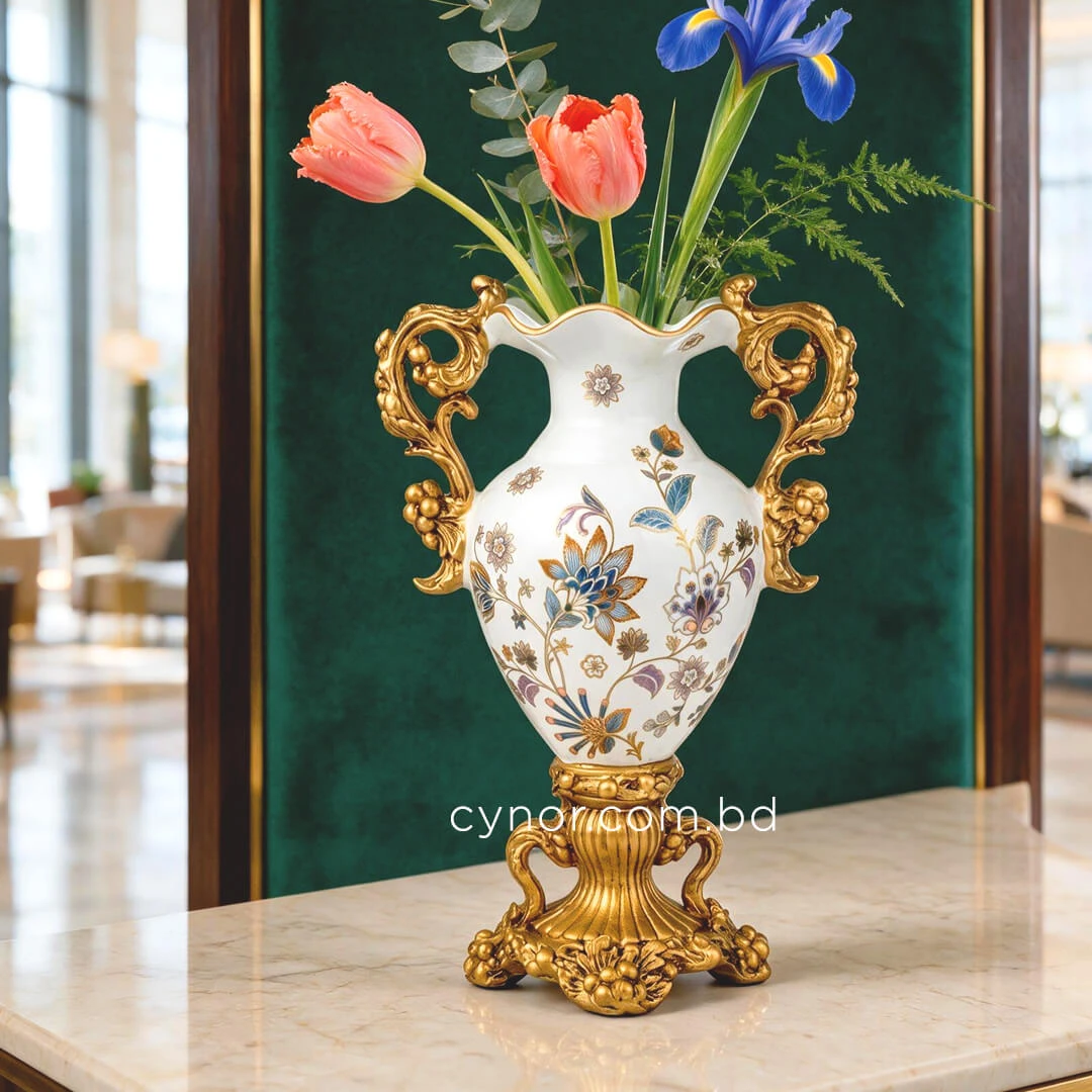 HD276-Victorian Design Ceramic Body Polyresin Handles and Grand Base Decorative Vase (1) HD276-Victorian Design Ceramic Body Polyresin Handles and Grand Base Decorative Vase (1)