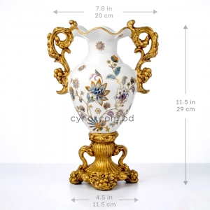 HD276-Victorian Design Ceramic Body Polyresin Handles and Grand Base Decorative Vase (3)
