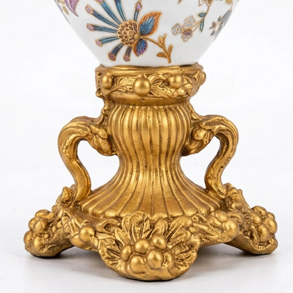 HD276-Victorian Design Ceramic Body Polyresin Handles and Grand Base Decorative Vase (4)